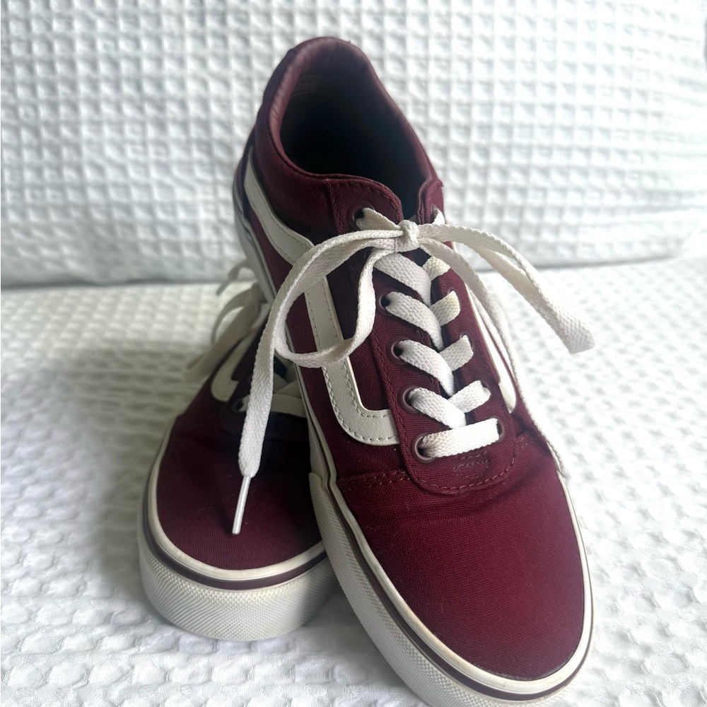 Vans Burgundy and White Sneakers